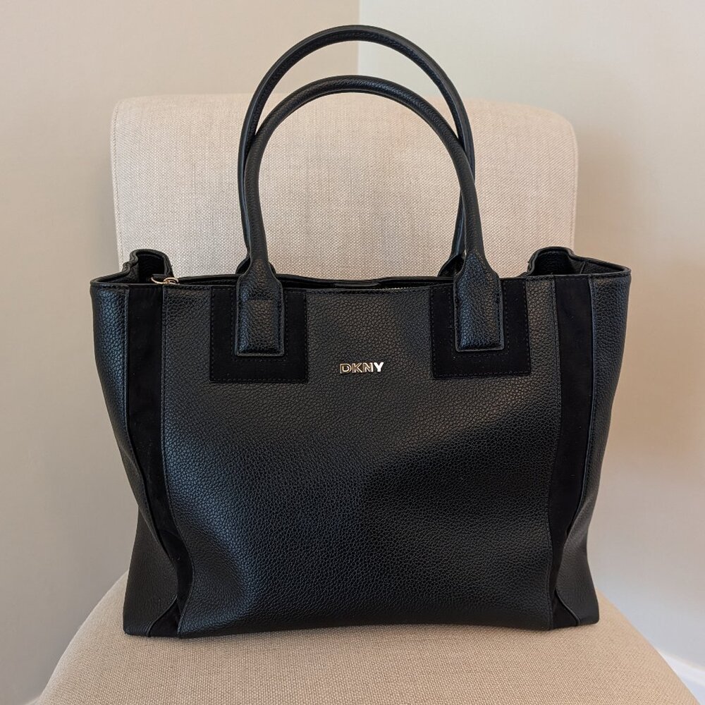 DNKY Black Pebbled Leather Satchel Tote